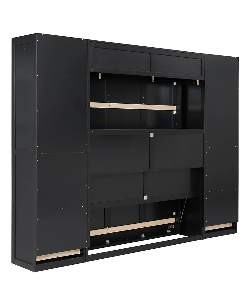 Streamdale Furniture Queen Size Murphy Bed with Closet, Drawers, and Shelves - Oak Veneer