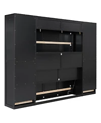 Streamdale Furniture Queen Size Murphy Bed with Closet, Drawers, and Shelves - Oak Veneer