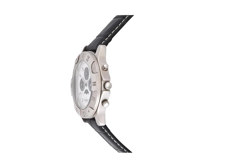 Peugeot Mens Round 40mm Multi-Function Moon Phase Watch with Leather Band