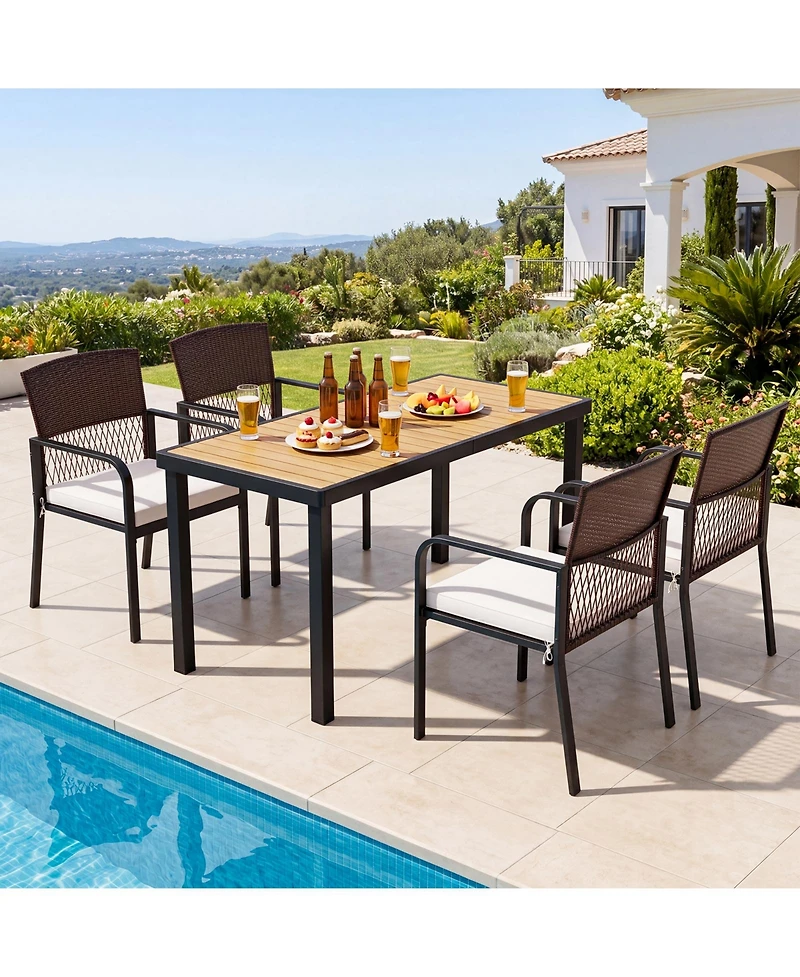 Gymax Outdoor Dining Chairs Set of 4 With Sturdy Metal Frame and Sponge Padded Cushion