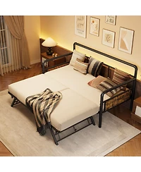 homfan Daybed with Trundle, Twin Daybed with Pop Up Trundle Set, Metal Twin Bed Frame with Steel Slat Support, Easy Assembly