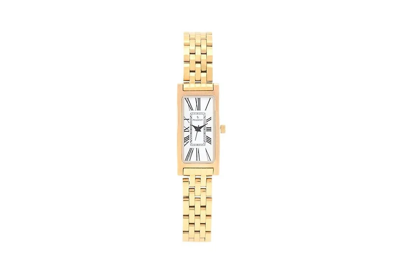 Peugeot Women's 35x18mm 14K Gold-Plated Rectangular Roman Numeral Stainless Steel Watch