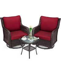 homfan Piece Outdoor Wicker Bistro Set, Swivel Rocker Chairs with Cushions and Glass Table for Patio or Garden
