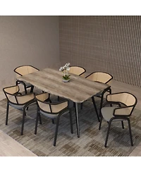 LeisureMod Devon 5-Piece Outdoor Dining Set - Round Glass Table with 4 Black Flower Design Stackable Chairs