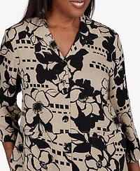 Alfred Dunner Women's Travel Advisory Geo Floral Button Front Top