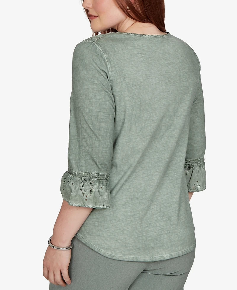 Alfred Dunner Women's Provence Tonal Spliced Patchwork Top