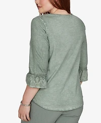 Alfred Dunner Women's Provence Tonal Spliced Patchwork Top