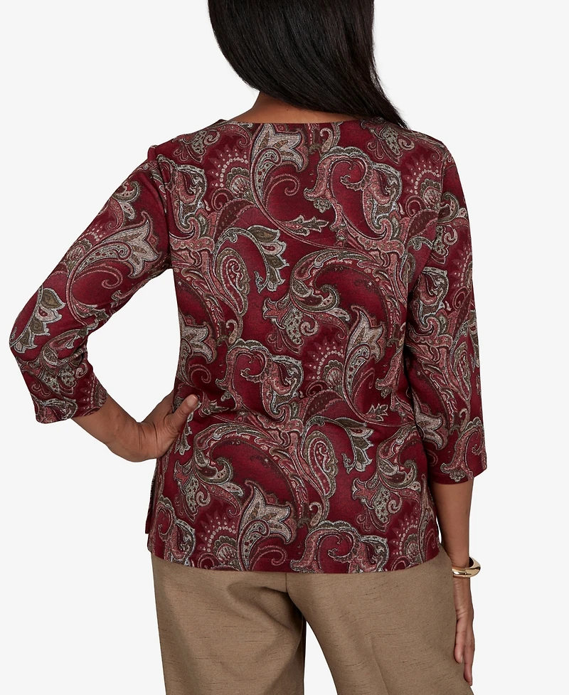 Alfred Dunner Women's Union Square Paisley Scroll Melange Knit Top