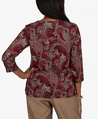 Alfred Dunner Women's Union Square Paisley Scroll Melange Knit Top