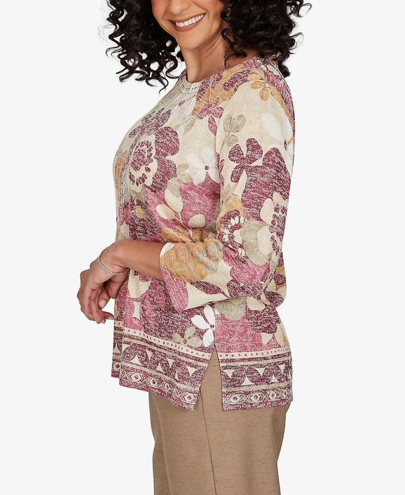 Alfred Dunner Women's Union Square Exploded Floral Geo Border Top