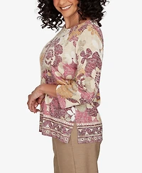 Alfred Dunner Women's Union Square Exploded Floral Geo Border Top