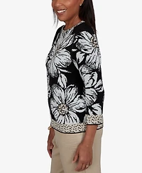 Alfred Dunner Women's Travel Advisory Dramatic Ink Floral Sweater