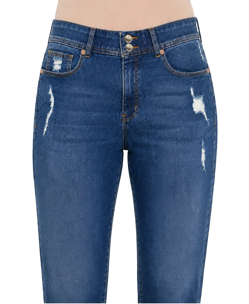 Indigo Poppy Women's Two Button Tummy Tuck High Rise Roll Cuff Skinny