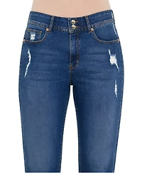 Indigo Poppy Women's Two Button Tummy Tuck High Rise Roll Cuff Skinny