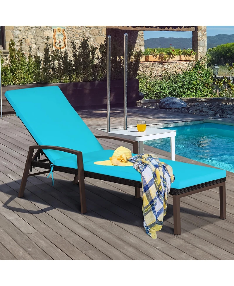 Costway 2PCS Patio Rattan Lounge Chair Chaise Recliner Back Adjustable Cushioned