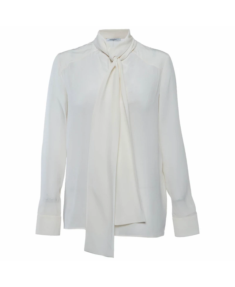 Pre-Owned Givenchy Women's Cream Silk Tie-Neck Long-Sleeve Blouse