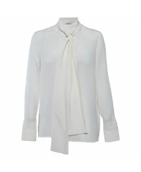 Pre-Owned Givenchy Women's Cream Silk Tie-Neck Long-Sleeve Blouse