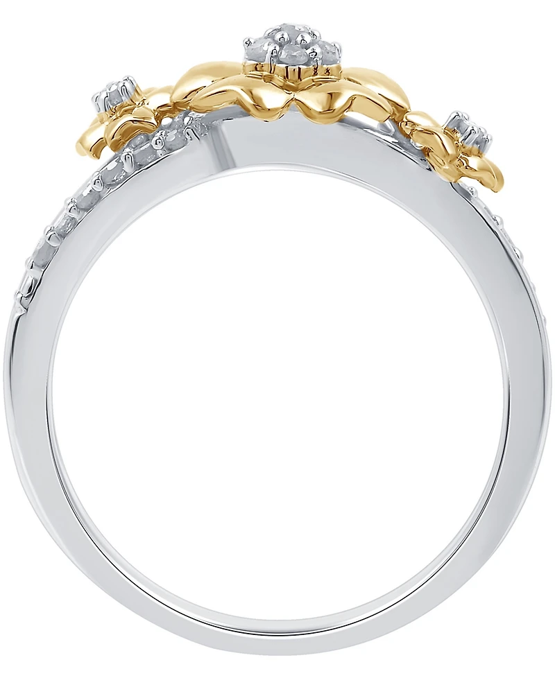 Diamond Flower Ring (1/6 ct. t.w.) Sterling Silver & 14k Gold-Plate