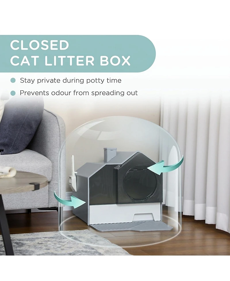 Ruie Hooded Cat Litter Box with Drawer Pan Deodorizers and Mat