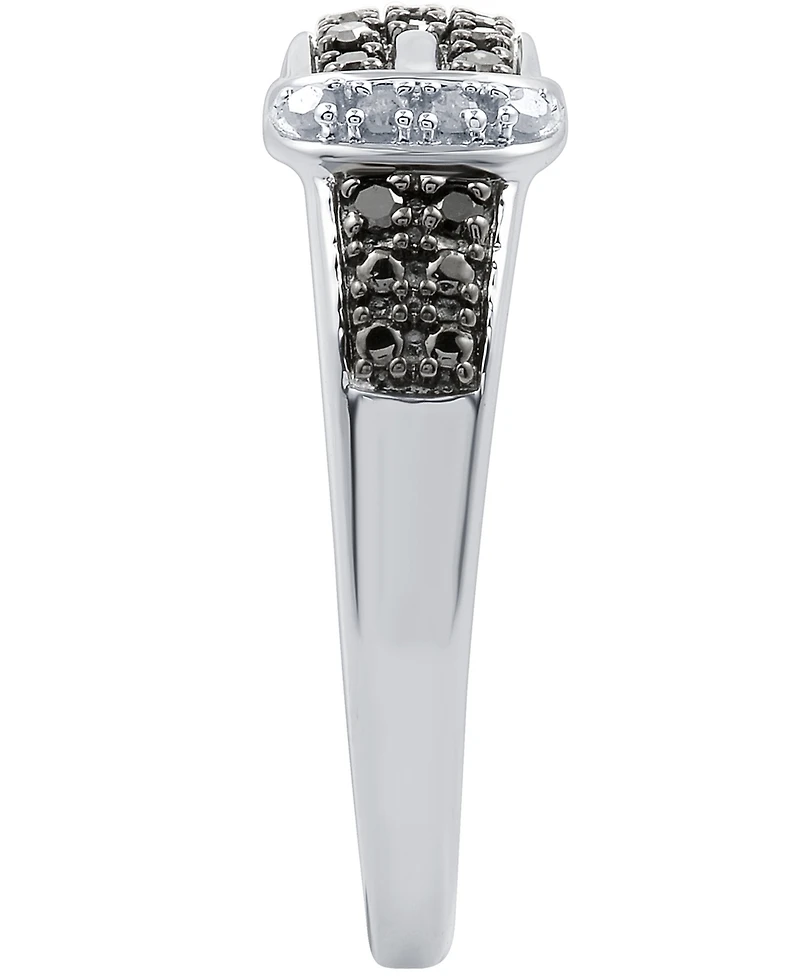 Black Diamond (1/8 ct. t.w.) & White Accent Buckle Ring Sterling Silver