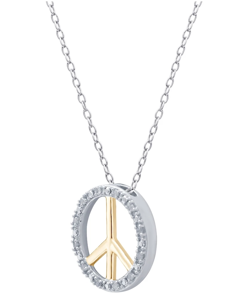 Diamond Peace Sign 18" Pendant Necklace (1/10 ct. t.w.) in Sterling Silver or Sterling Silver & 14k Gold-Plate