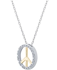 Diamond Peace Sign 18" Pendant Necklace (1/10 ct. t.w.) in Sterling Silver or Sterling Silver & 14k Gold-Plate