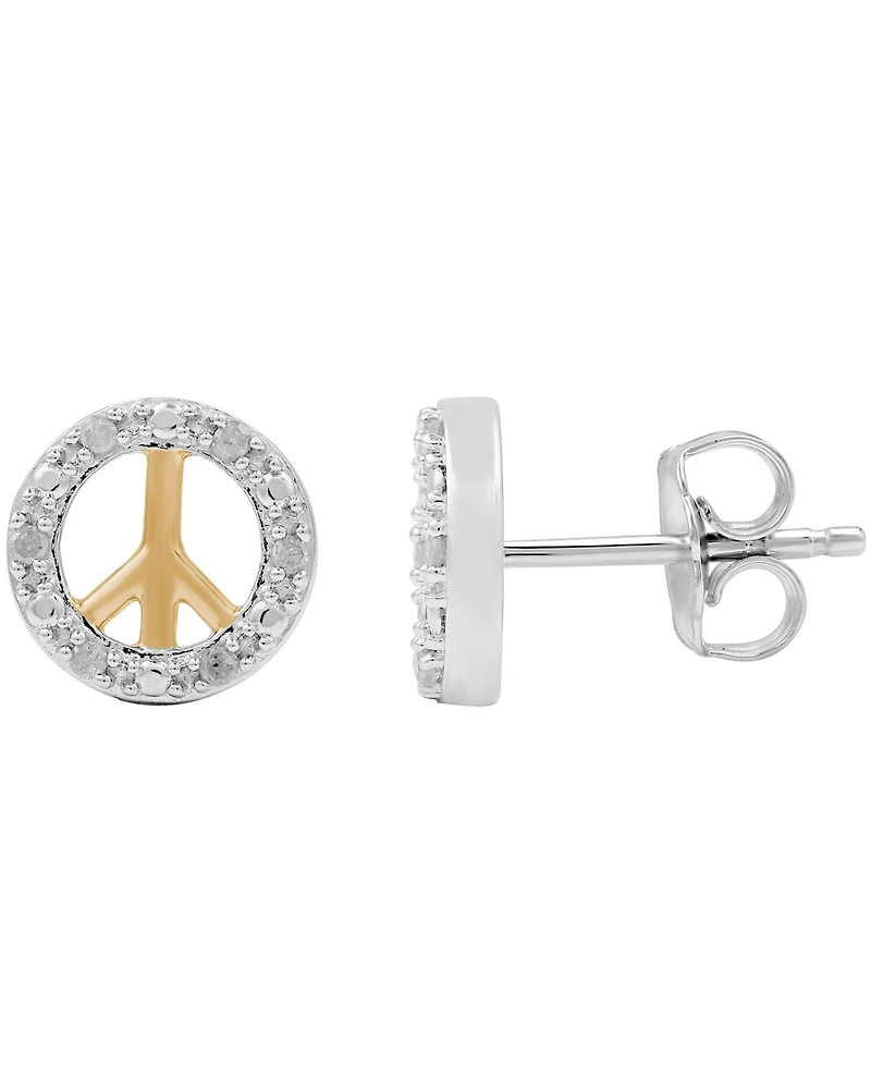Diamond Peace Sign Stud Earrings (1/10 ct. t.w.) in Sterling Silver & 14k Gold-Plate