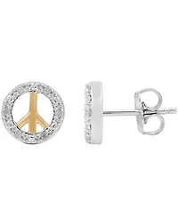 Diamond Peace Sign Stud Earrings (1/10 ct. t.w.) in Sterling Silver & 14k Gold-Plate