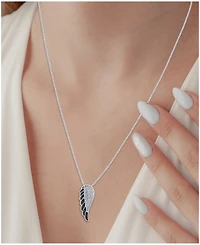 Black Diamond (1/10 ct. t.w.) & White Diamond (1/20 ct. t.w.) Wing 18" Pendant Necklace in Sterling Silver