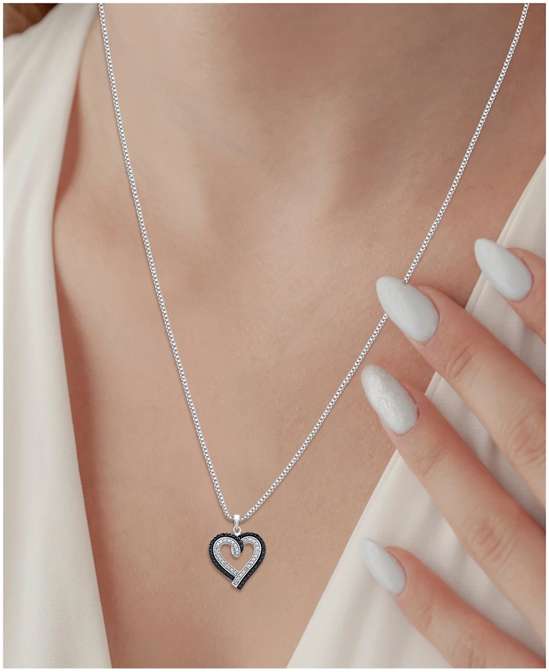 Black & White Diamond Heart 18" Pendant Necklace (1/6 ct. t.w.) in Sterling Silver