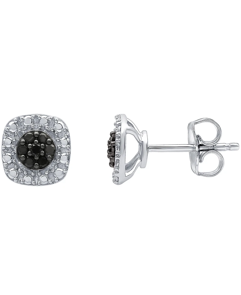 Black Diamond Cluster Square Stud Earrings (1/6 ct. t.w.) in Sterling Silver