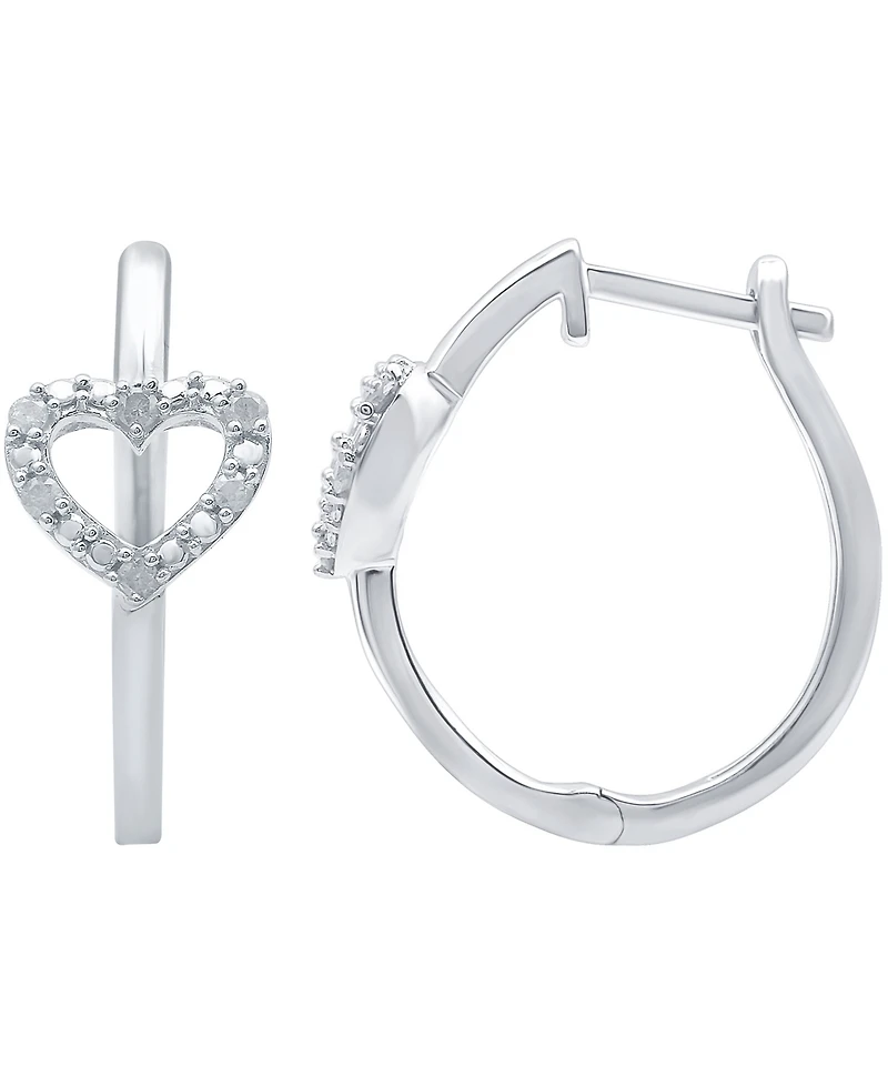 Diamond Heart Hoop Earrings (1/10 ct. t.w.) in Sterling Silver