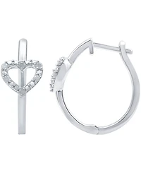 Diamond Heart Hoop Earrings (1/10 ct. t.w.) in Sterling Silver