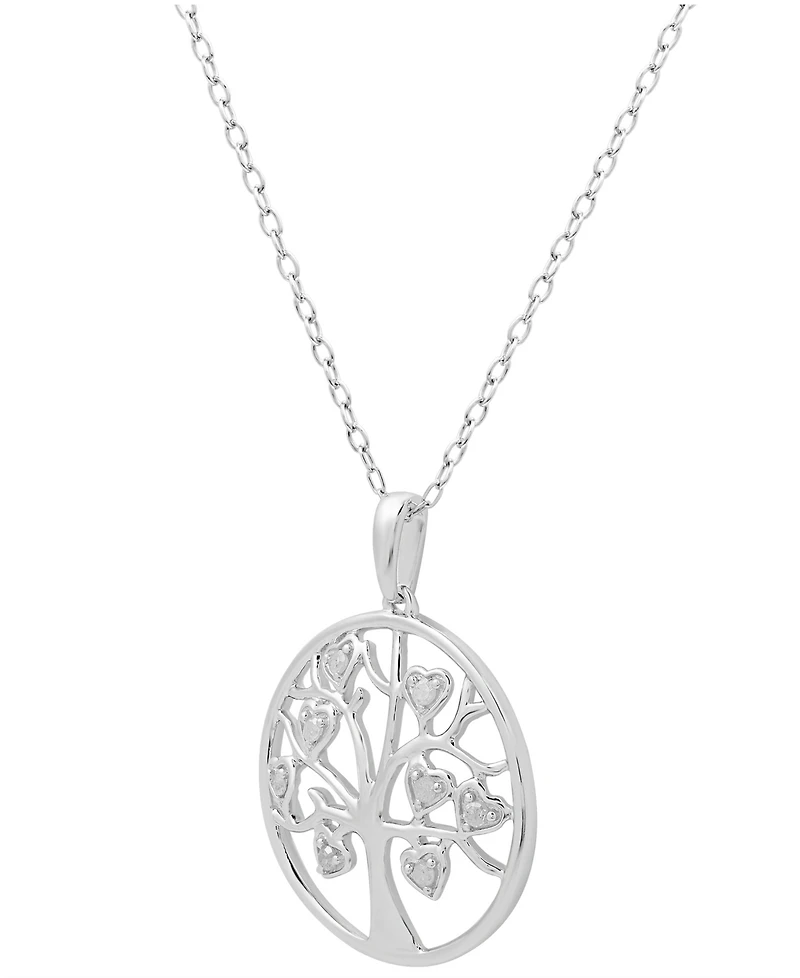 Diamond Tree Disc 18" Pendant Necklace (1/10 ct. t.w.) in Sterling Silver