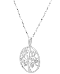 Diamond Tree Disc 18" Pendant Necklace (1/10 ct. t.w.) in Sterling Silver