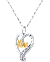 Diamond Mom Heart 18" Pendant Necklace (1/10 ct. t.w.) in Sterling Silver & Gold-Plate