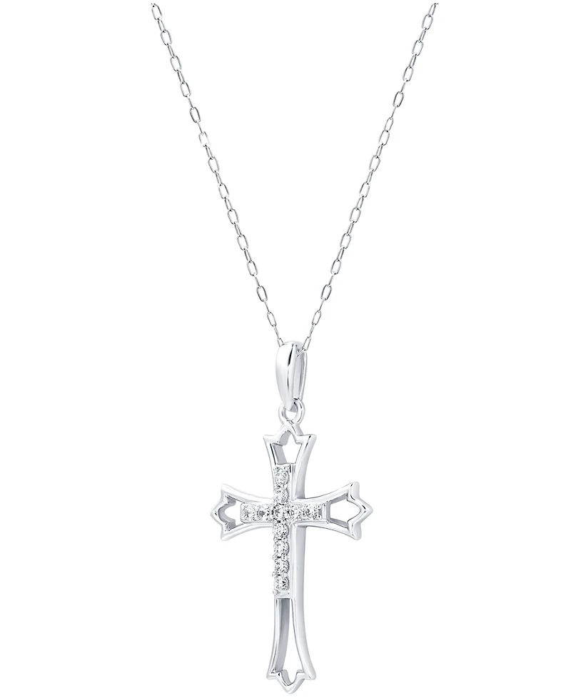 Diamond Cross Pendant Necklace (1/10 ct. t.w.) In Sterling Silver