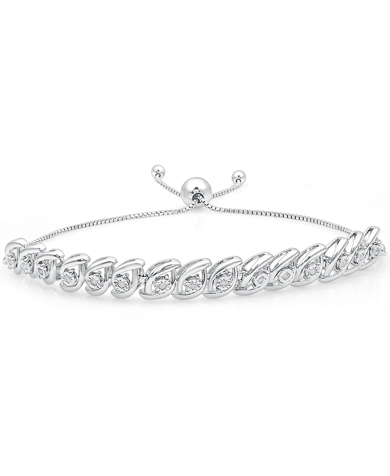 Diamond Wave Bolo Bracelet (1/6 ct. t.w.) in Sterling Silver