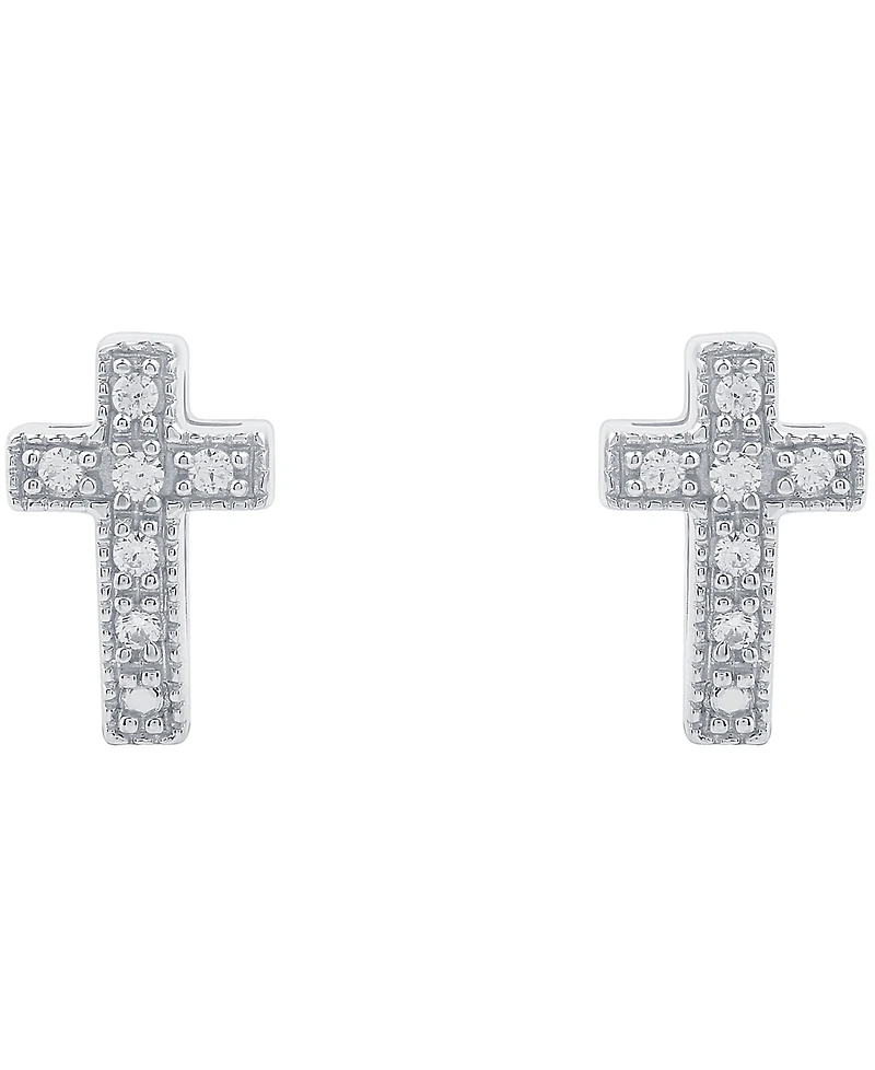 Diamond Cross Stud Earrings (1/10 ct. t.w.) in Sterling Silver