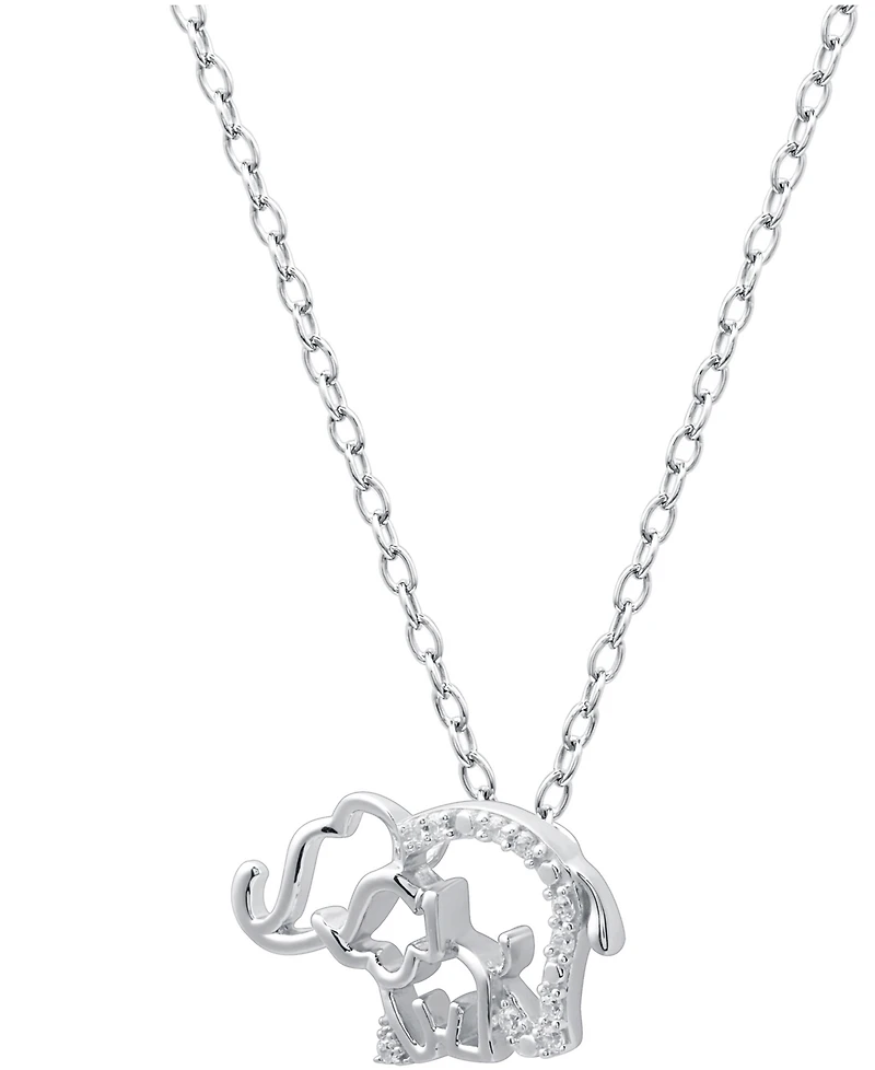 Diamond Elephant and Baby Pendant Necklace (1/10 ct. t.w.) in Sterling Silver