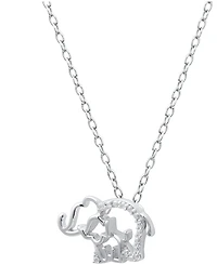 Diamond Elephant and Baby Pendant Necklace (1/10 ct. t.w.) in Sterling Silver