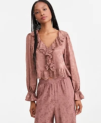 And Now This Petite V-Neck Ruffle Satin Jacquard Blouse, Macy's Exclusive