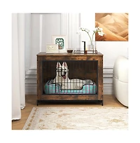 Ruie Dog Crate Furniture End Table with Double Lockable Doors Pull-Out Tray