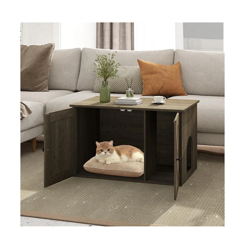Ruie Hidden Cat Litter Box Enclosure End Table with Removable Divider