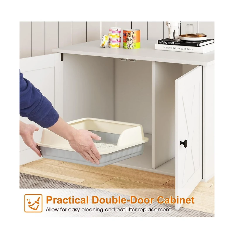 Ruie Hidden Cat Litter Box Cabinet End Table with Removable Divider Panel