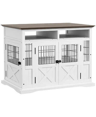 Ruie Dog Crate Furniture End Table with Storage and Double Doors