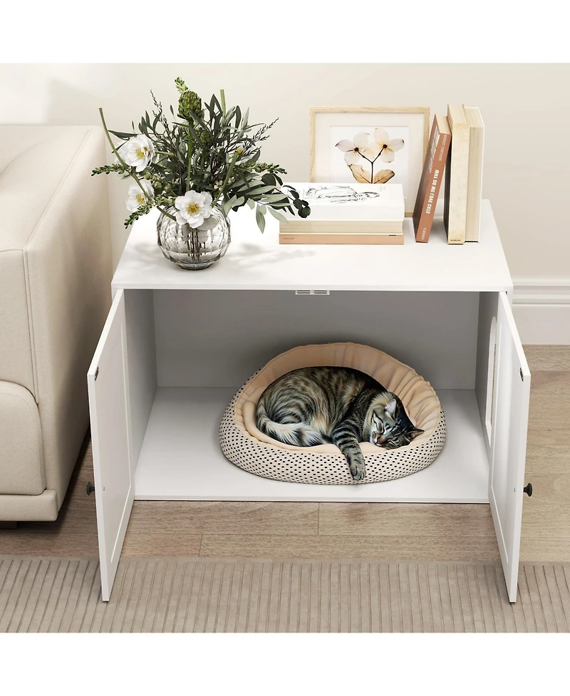 Ruie Cat Litter Box Furniture Enclosure with Barn Door and Tabletop