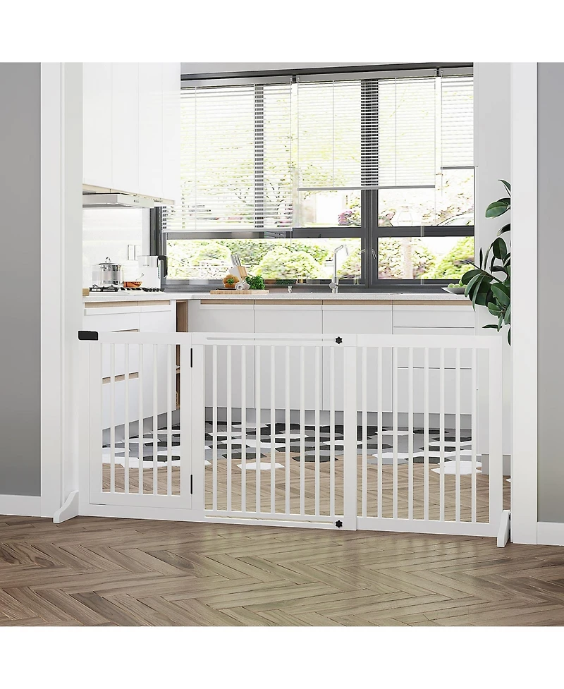 Ruie Adjustable Freestanding Wooden Pet Gate with Lockable 3-Panel Door