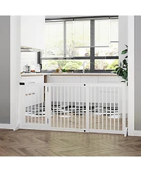 Ruie Adjustable Freestanding Wooden Pet Gate with Lockable 3-Panel Door