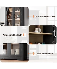 70" Tall Arch Glass Pantry Cabinet, 4-Door Display Storage with Adjustable Shelvesfor Kitchen, Dining Room, Living Bathroom